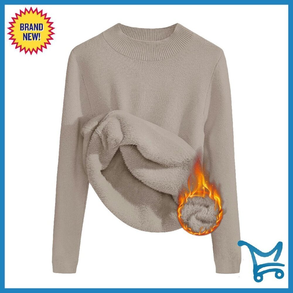 Women's Fleece Sherpa Lined Sweater Mock Neck Slim Fitted Pullover Top